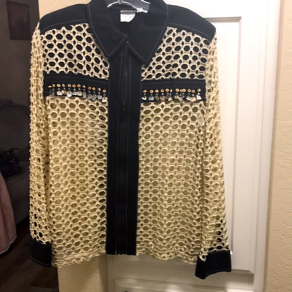 Vintage Highlights black and cream beaded zip up